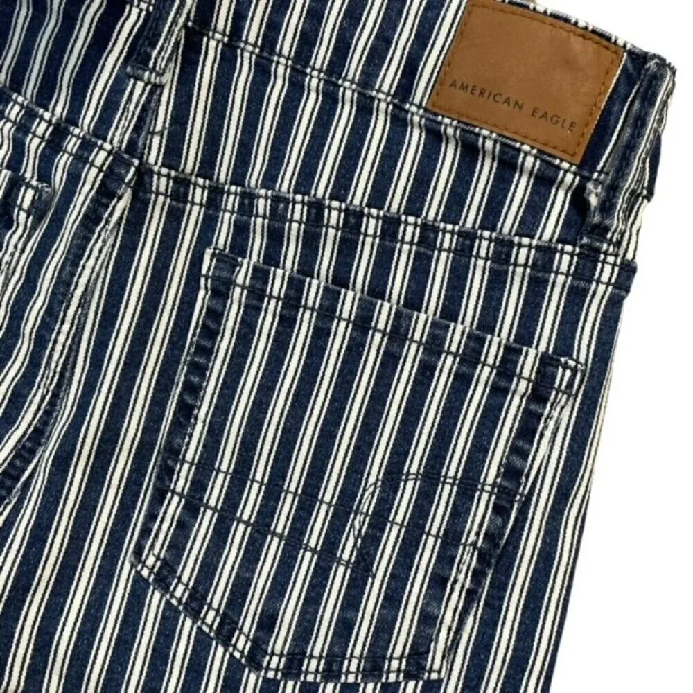 AMERICAN EAGLE Ne(x)t Level Stretch Hi-Rise Shortie Striped Jean Shorts, Size 00